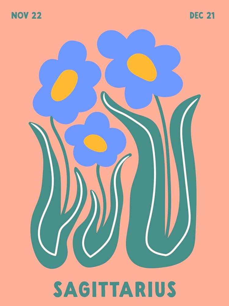 Sagitarius Print Zodiac Poster Astrology Wall Decor Flower Market Botanical