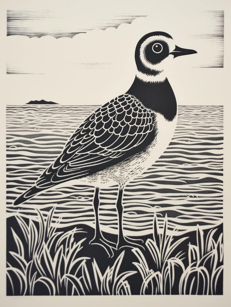 B&W Bird Linocut Grey Plover 2