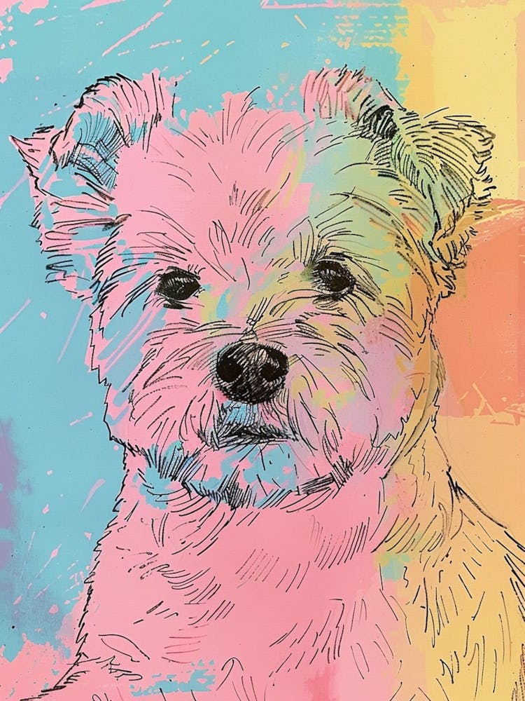 Pastel Watercolour Terrier Dog Line Illustration 2