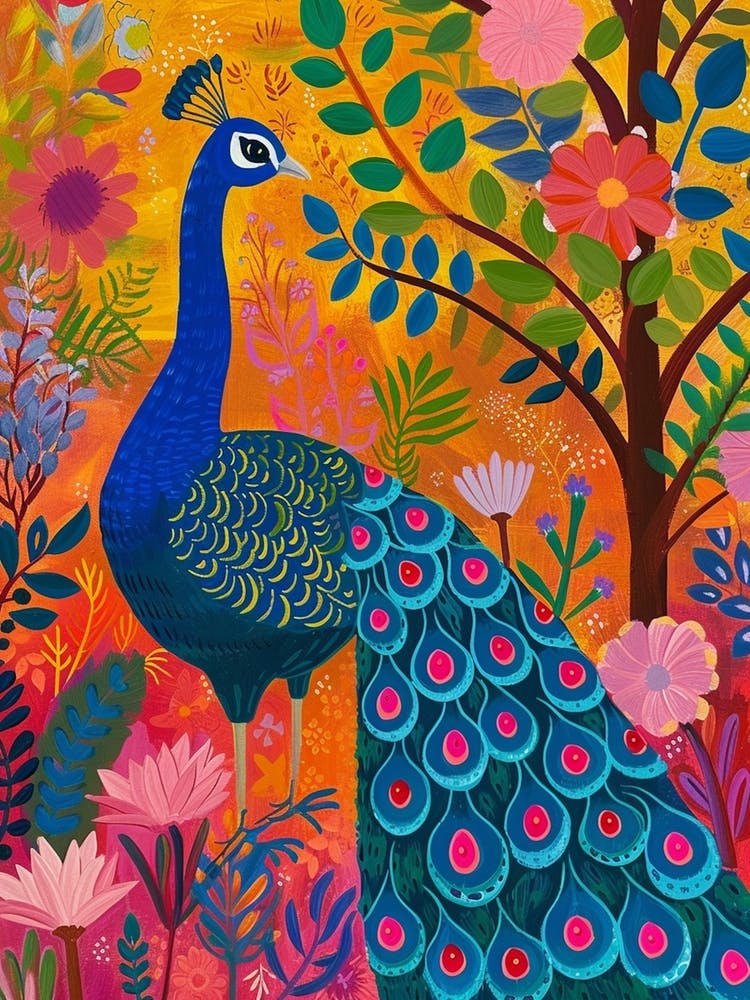 Colourful Peacock In The Wild Painting 4