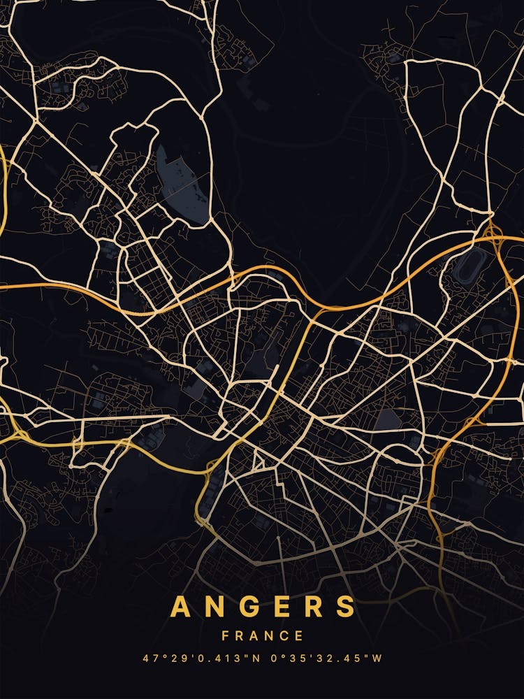 Angers France Black And Gold Map 1
