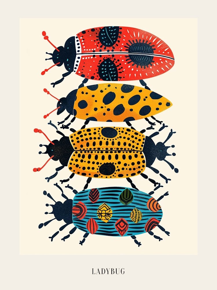 Colourful Insect Illustration Ladybug 1 Poster