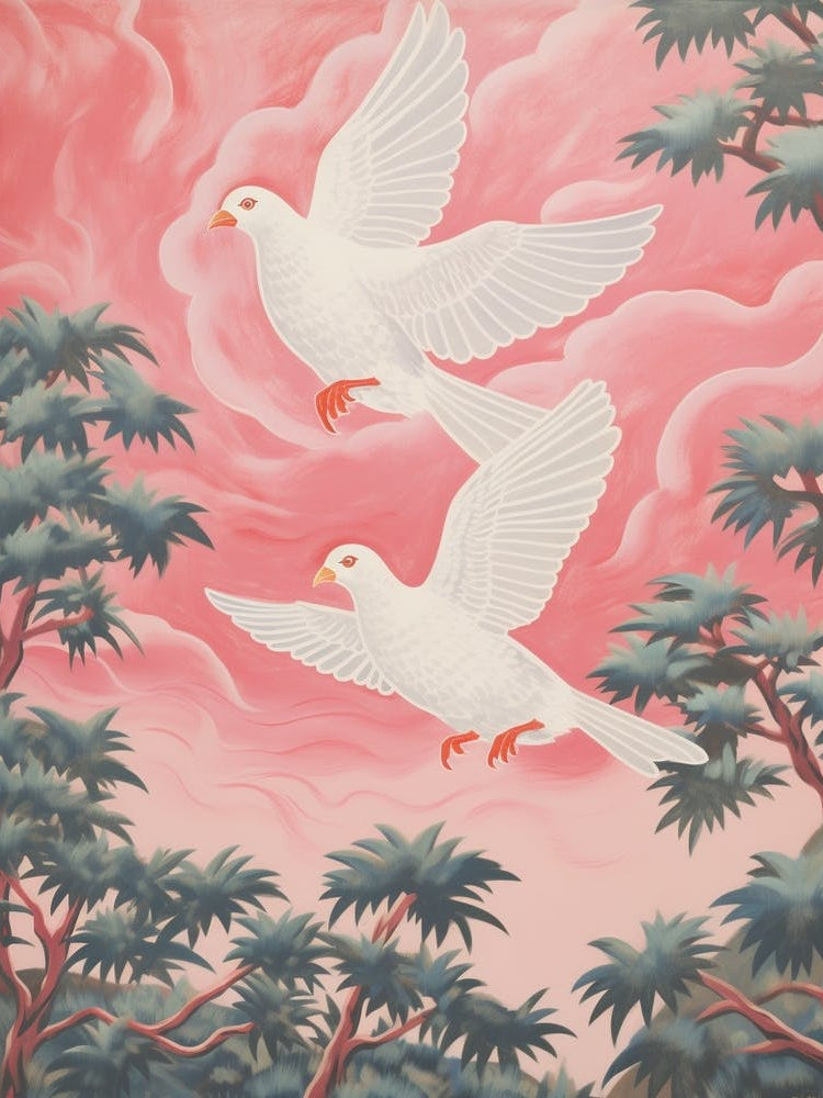 Vintage Japanese Inspired Bird Print Cowbird 3