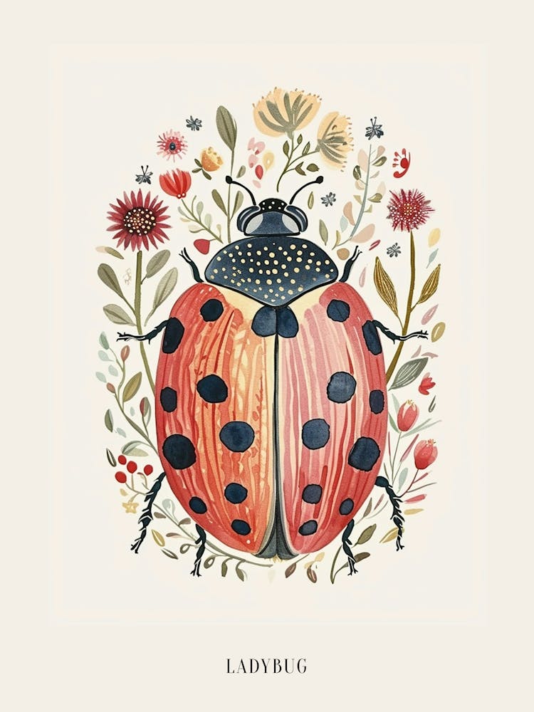 Colourful Insect Illustration Ladybug 23 Poster