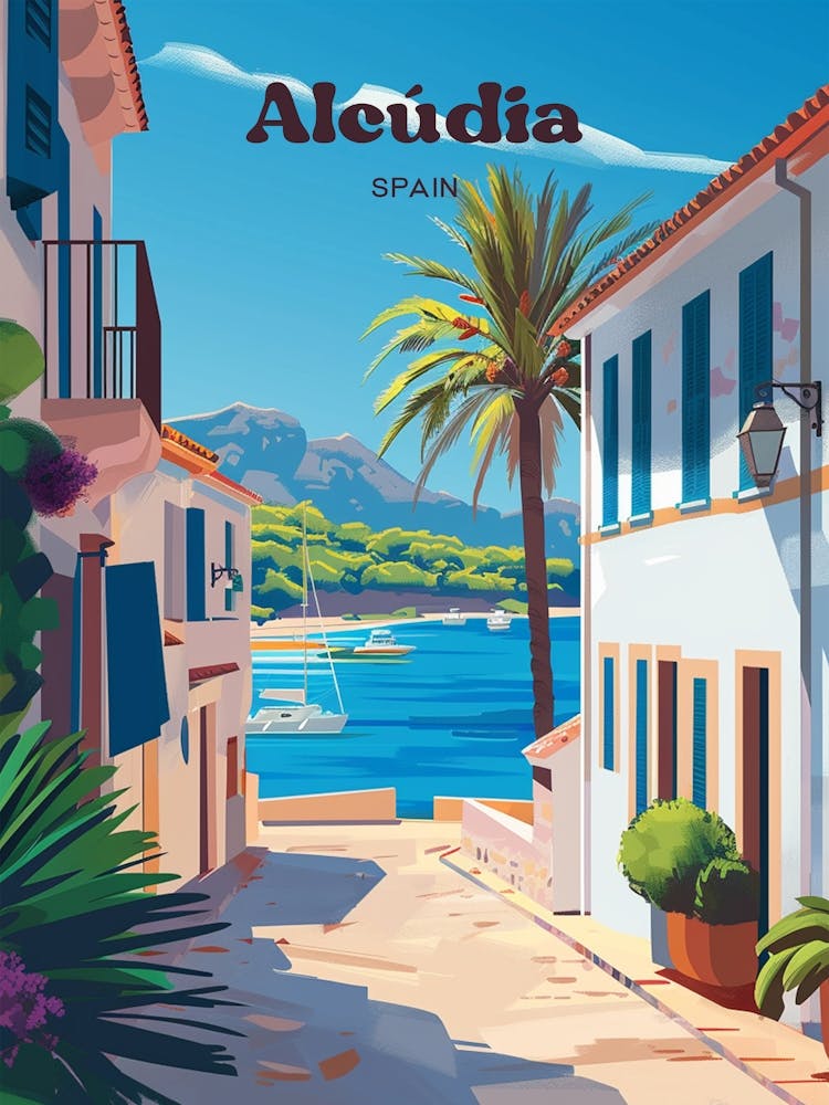 Alcudia Spain Island Paradise Travel Art Illustration