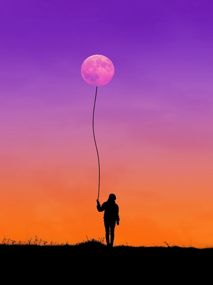 Abstract Moon Balloon Sunset