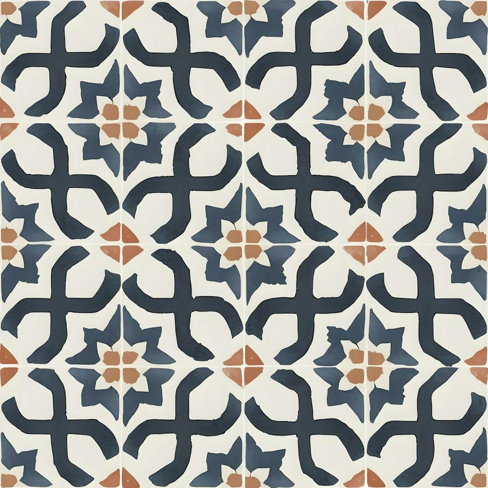 Moroccan Tile, Oriental Art, North African Ethnic Decor in Blue and Orange 3