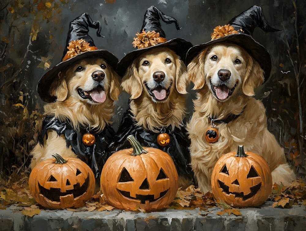 Halloween Golden Retrievers In Oil 23