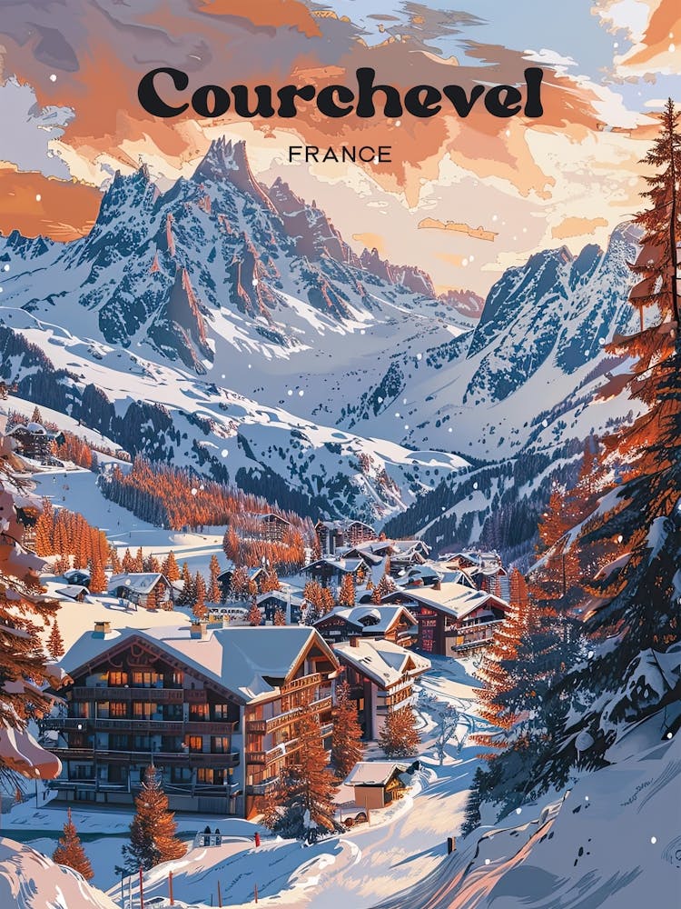 Courchevel France Snow Art Illustration