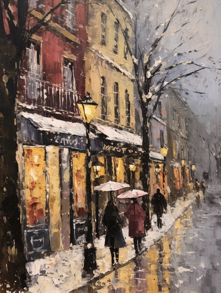 Vintage Winter Painting Paris France 2