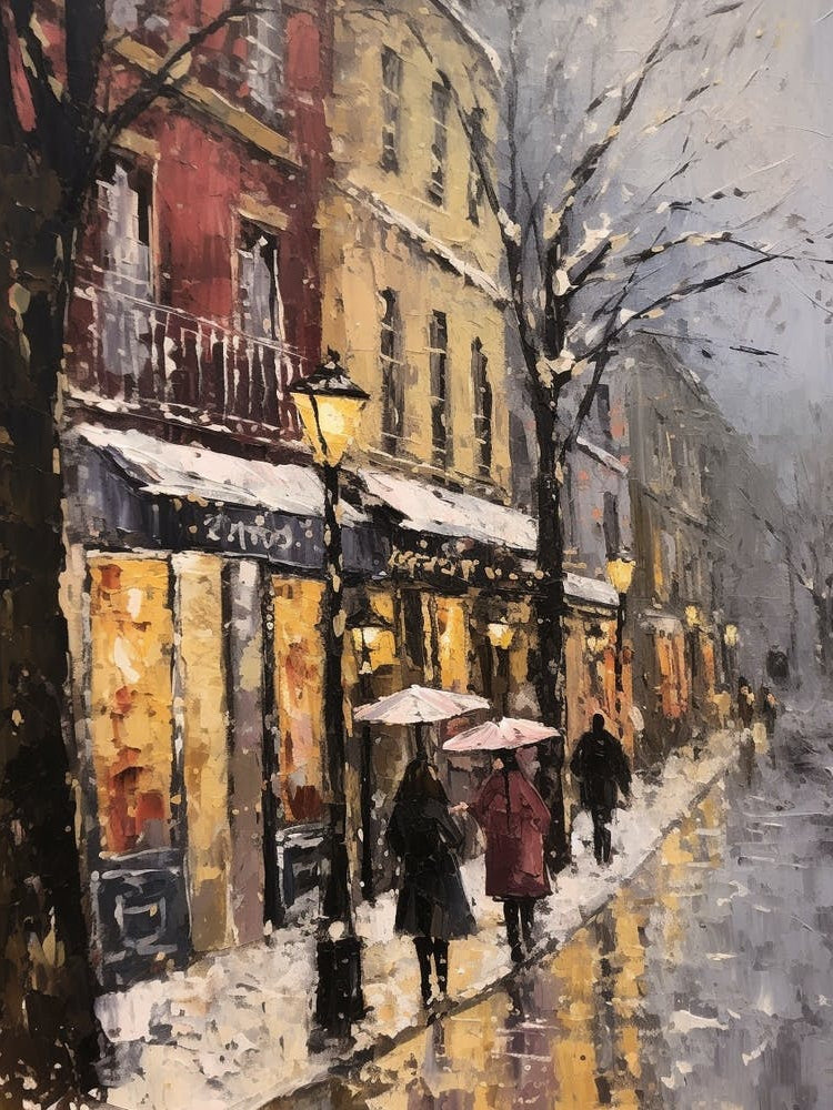 Vintage Winter Painting Paris France 2