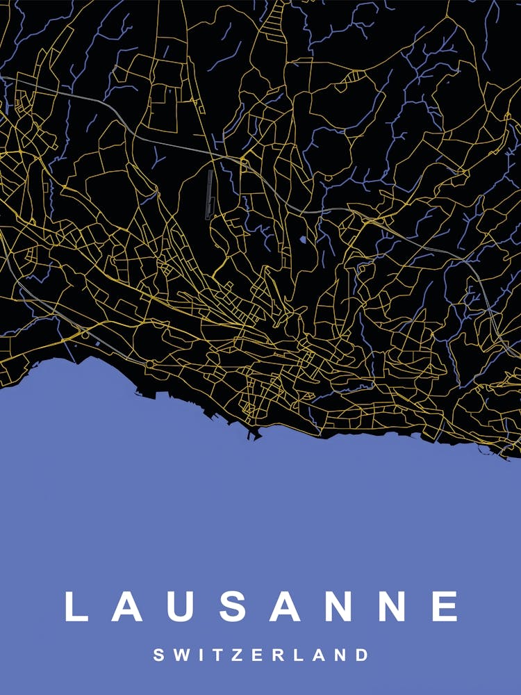 Lausanne Switzerland City Map Black and Gold