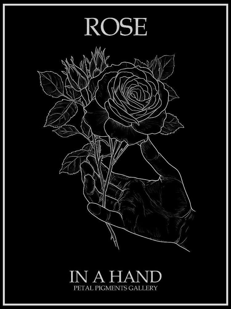 Rose In A Hand Line Drawing 4 Poster Inverted