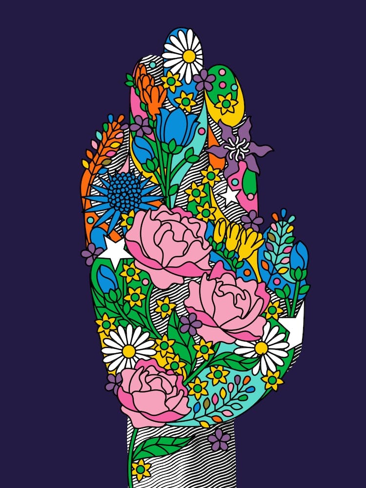 Classic Dark Floral Botanical Hand Connect With Nature Gardener Flowers Garden