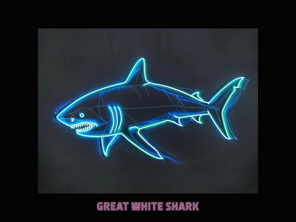 Pink Blue Neon Great White Shark Poster 4