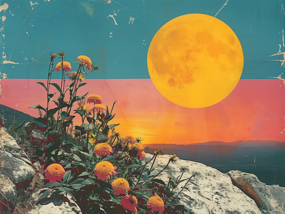 Full Moon Over Flowers