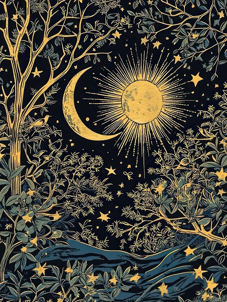 William Morris Art Moon Sun Eclipse Night Morris Exhibition Print Botanical Poster Vintage Full