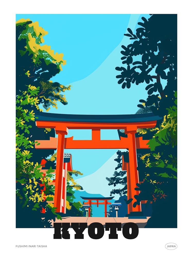 Fushimi Inari Taisha Kyoto Colourful Illustration Poster