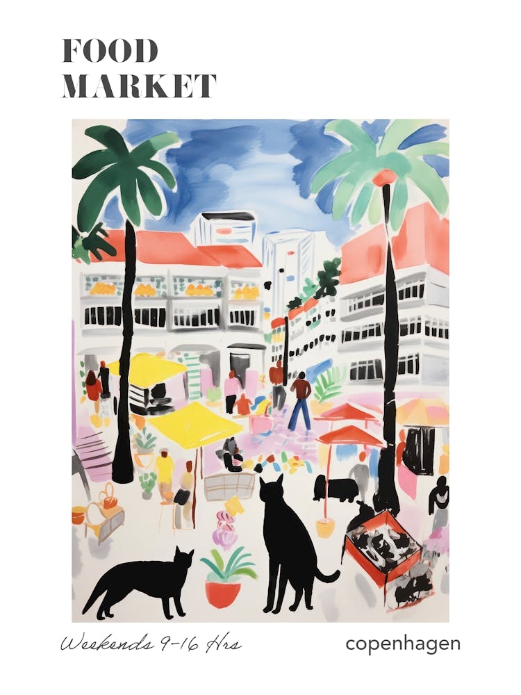 The Food Market In Copenhagen 5 Illustration Poster