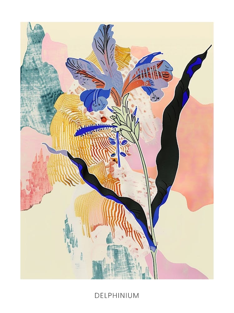 Colourful Flower Illustration Poster Delphinium 3