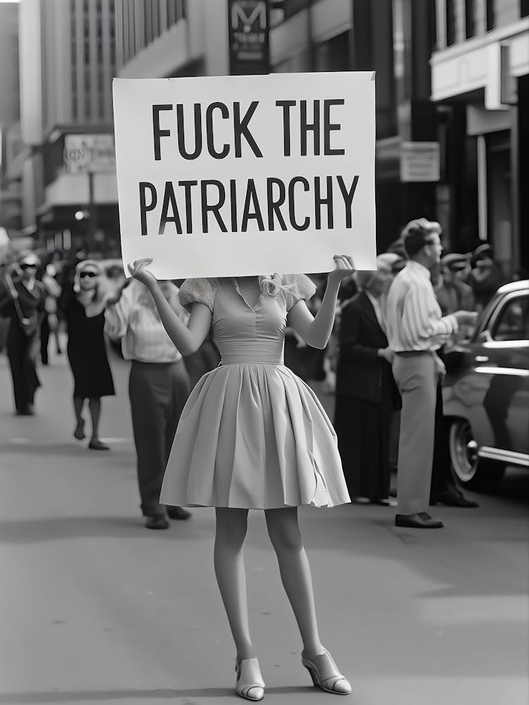 Fuck The Patriarchy Wandkunst, Vintage Frauenprotest-Druck, Vintage Girl Power, Feministisches Poster, Schwarz-Weiß-Druck, Retro Wanddeko
