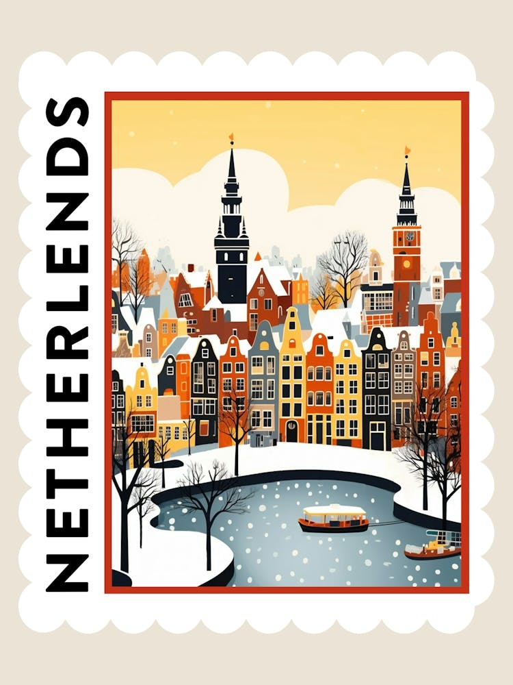 Retro Winter Stamp Poster Amsterdam Netherlands 2