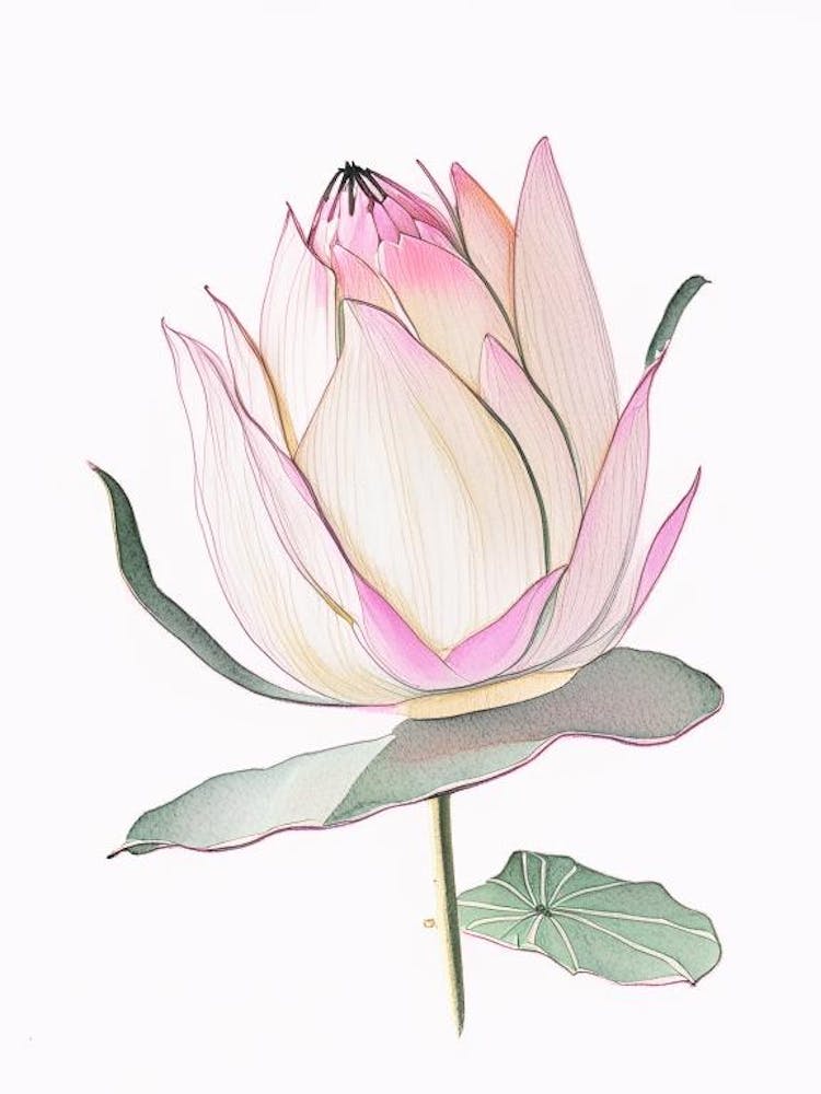 Pink Lotus Pencil Illustration 2