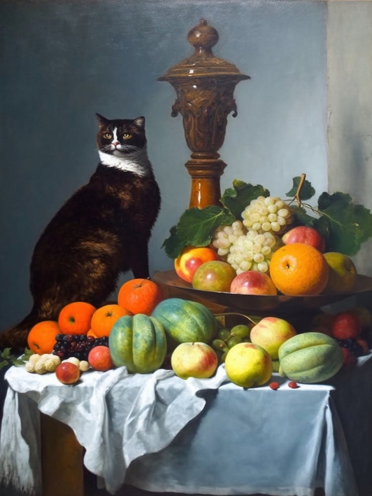 Painting Of A Still Life Of A Bourvardia With A Cat, Realism 4