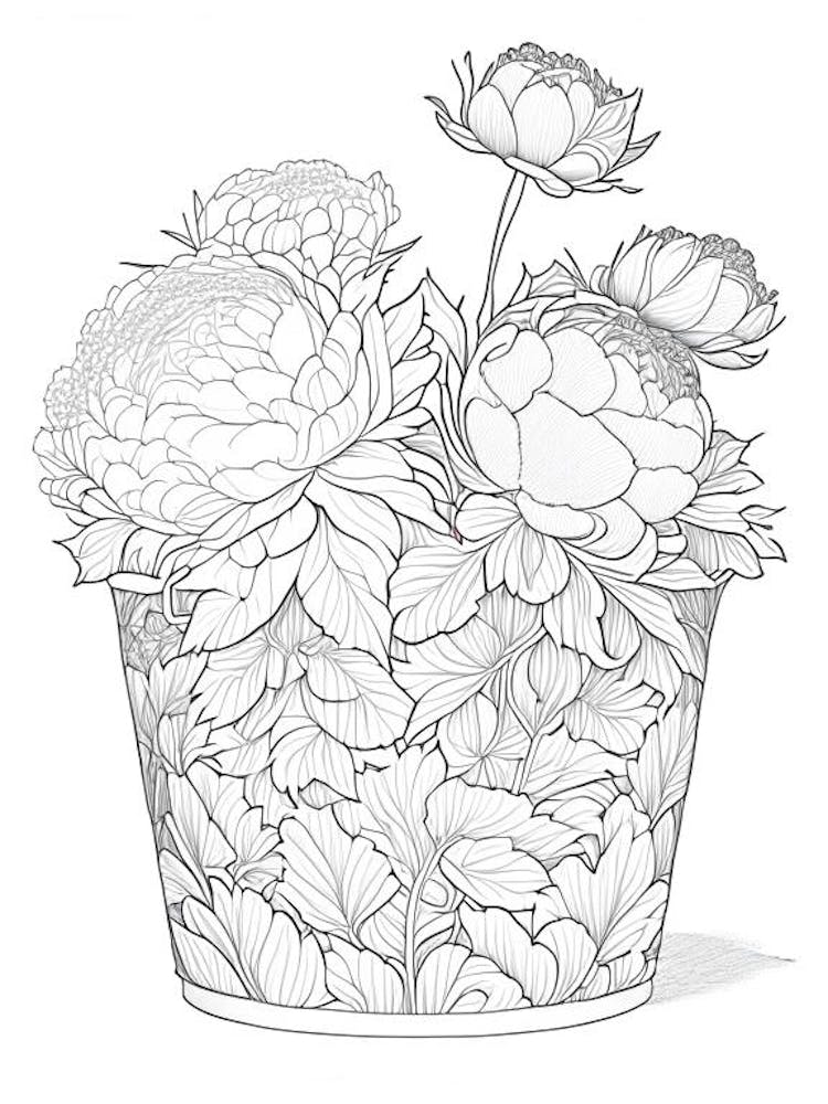 Container Of Peonies In Garden 3 Drawing