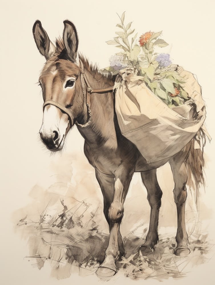 Storybook Animal Watercolour Donkey 1