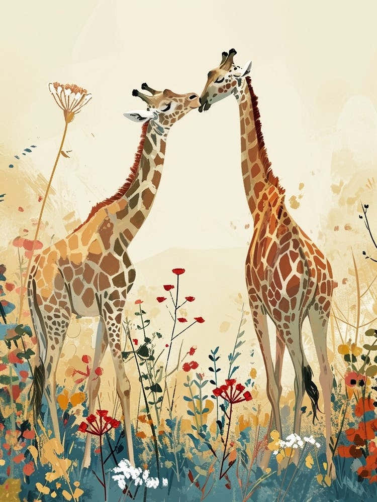 Two Giraffes Grooming One Another 1