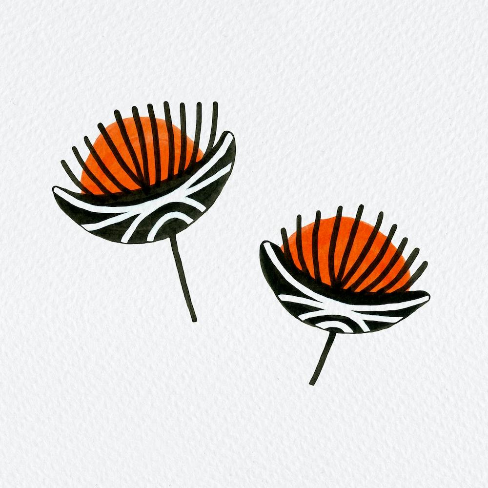 Floral Stem Black Orange 2