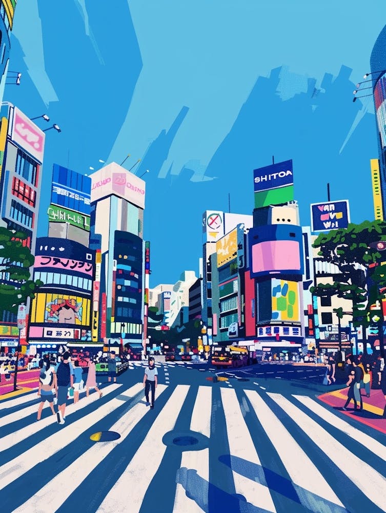 Shibuya Crossing Tokyo 2 Colourful Illustration