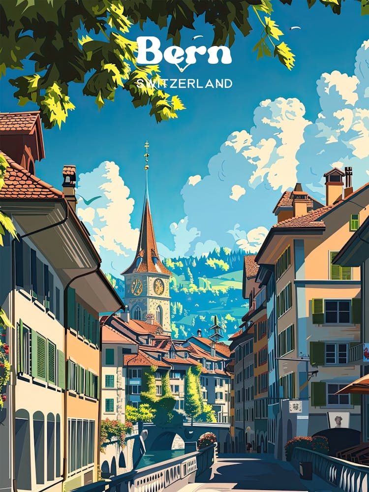 Bern Switzerland Summer Art Illustration
