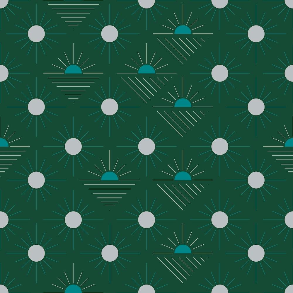 Geometric Pattern With Suns On Dark Green Square
