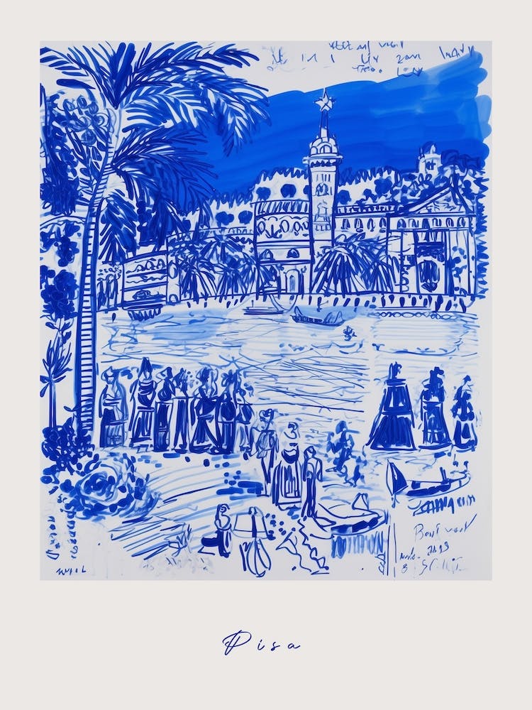 Pisa Italy Blue Drawing Poster