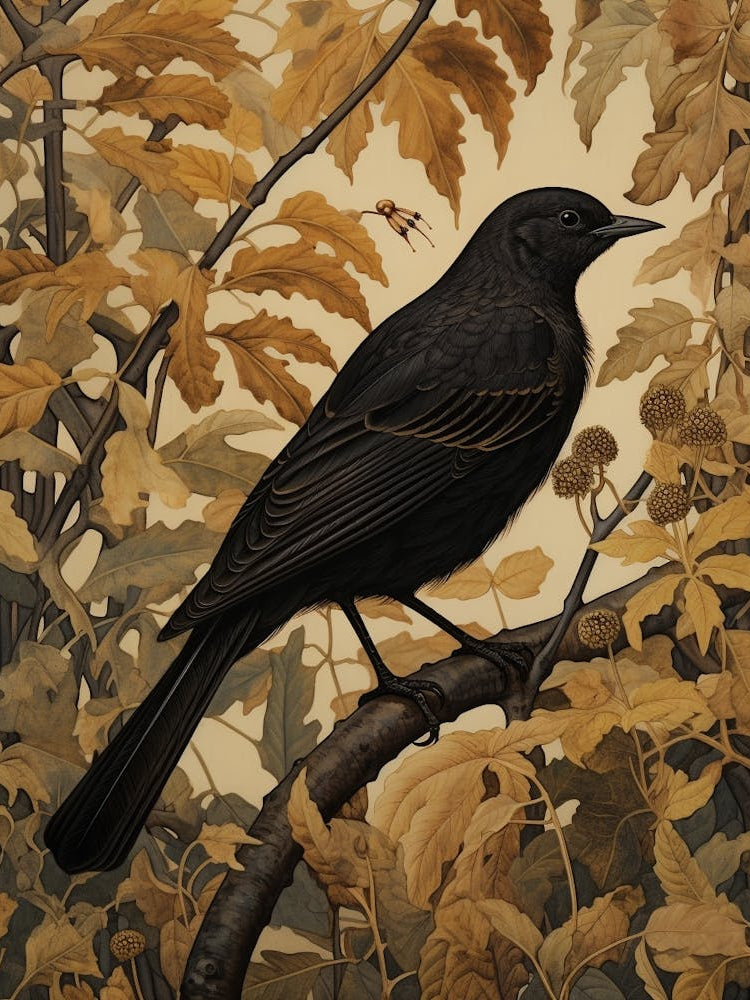 Dark And Moody Botanical Blackbird 2