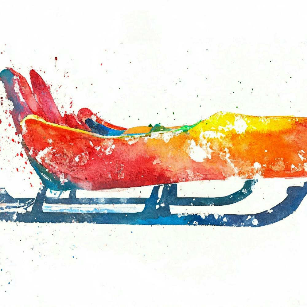 Colorful Sled Watercolor Illustration