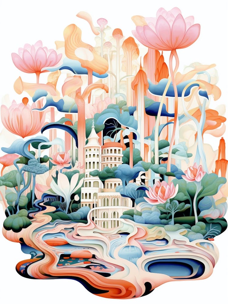 Lotusland Usa Garden Modern Illustration 4