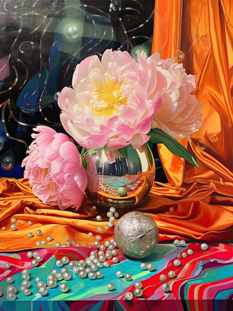 Disco Ball And Peonies And Pearls Still Life 1