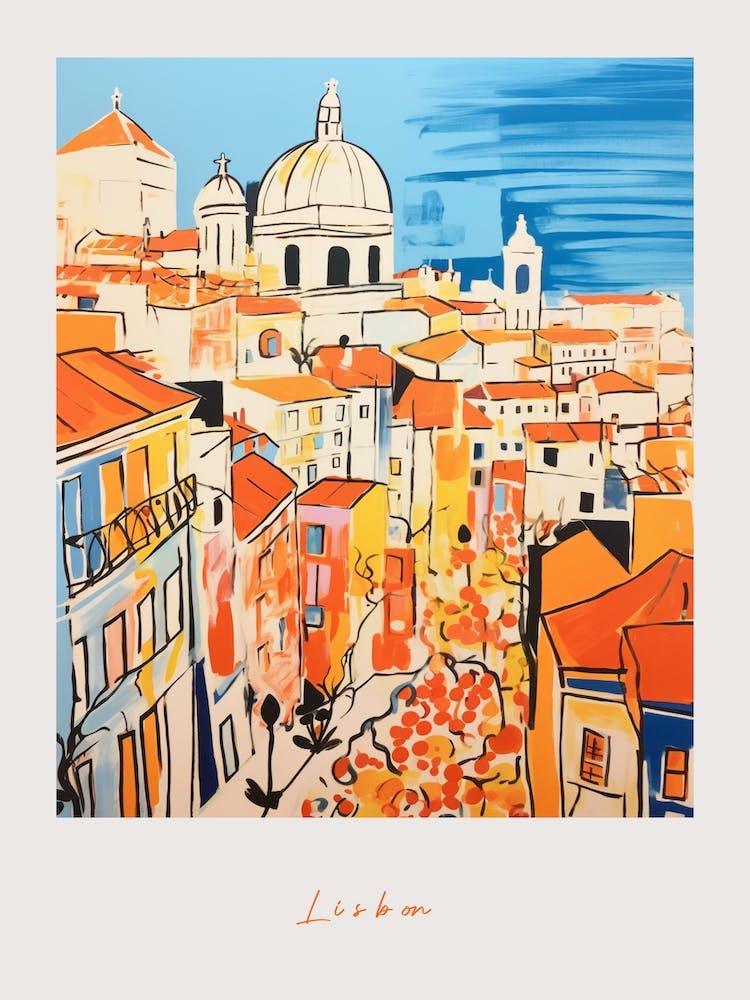 Lisbon Portugal 4 Orange Drawing Poster