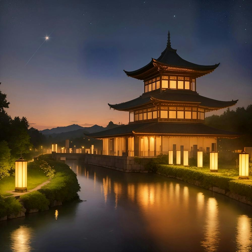 Asian Pagoda At Night