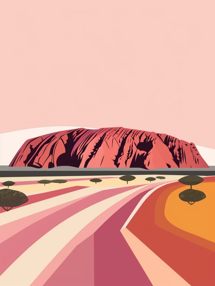 Ayers Rock Australia Color Line Drawing (1)