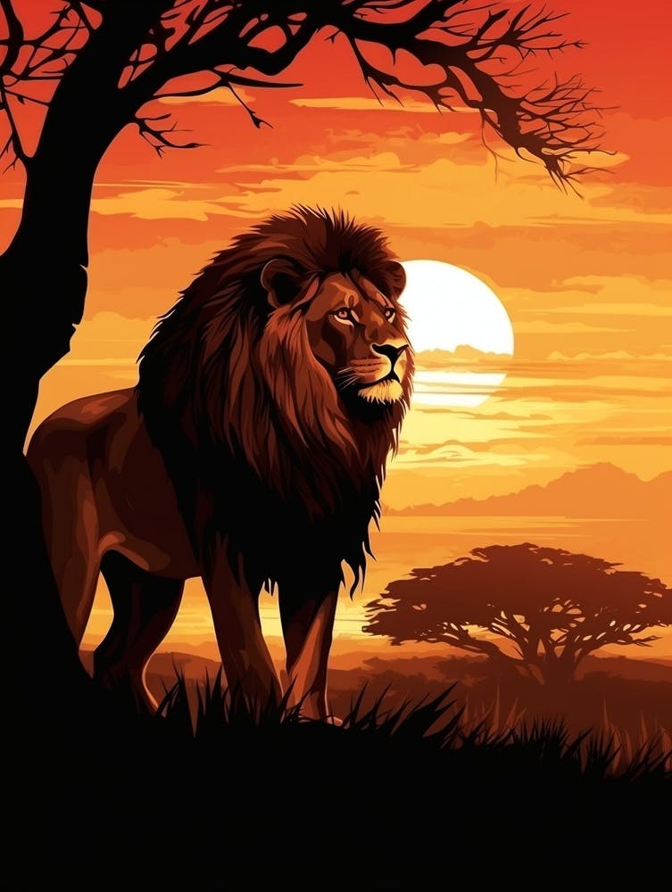 African Lion Sunset Silhouette 2
