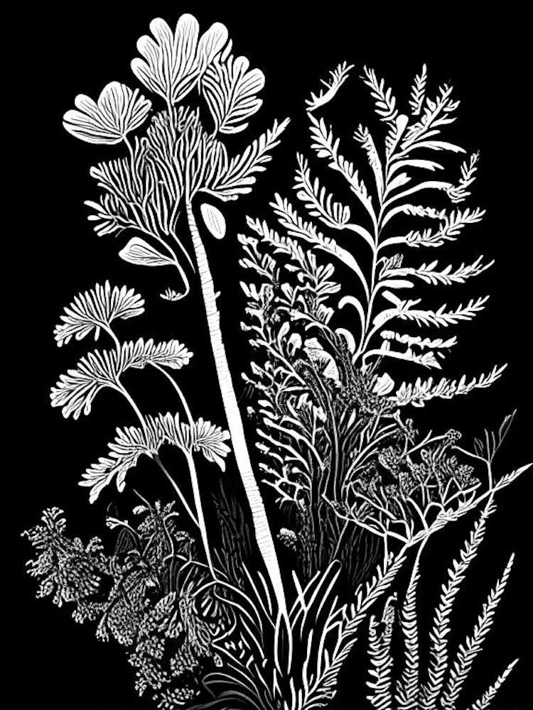 Bärlapp Wildblume Linolschnitt 2