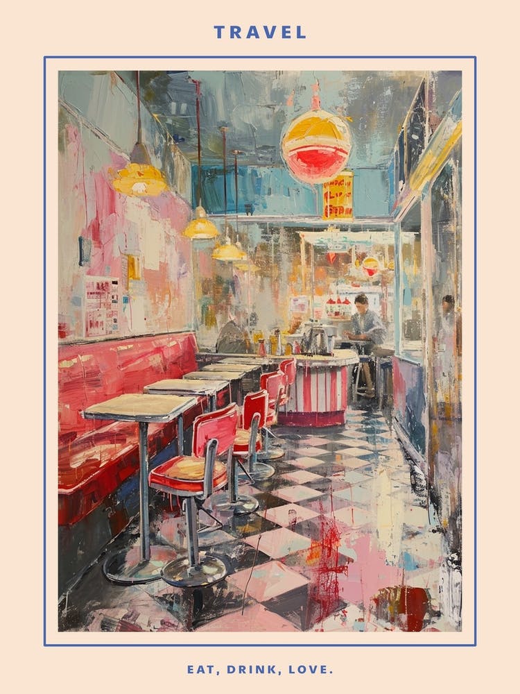 Kitsch Retro American Diner Brushstroke 2 Poster