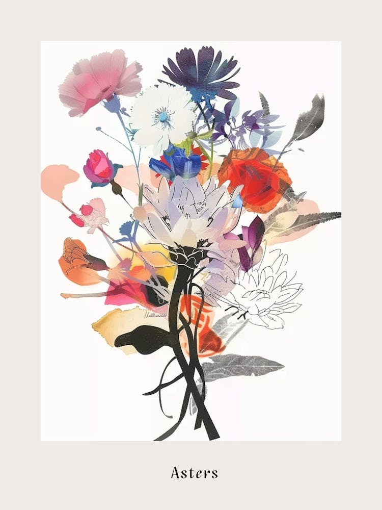 Asters 1 Collage Flower Bouquet Poster