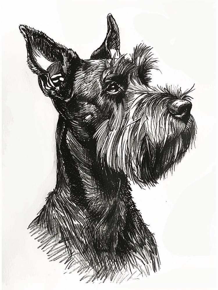 Miniature Schnauzer Dog Black & White Line Sketch 2
