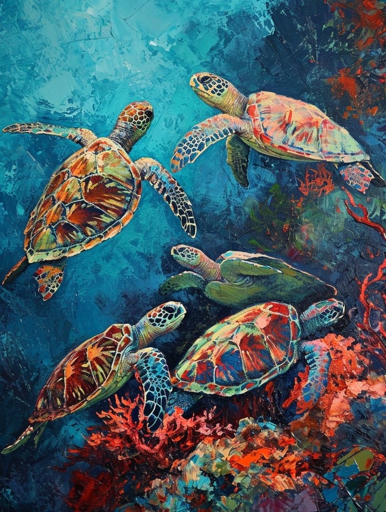 Colourful Impressionism Inspired Sea Turtles 2