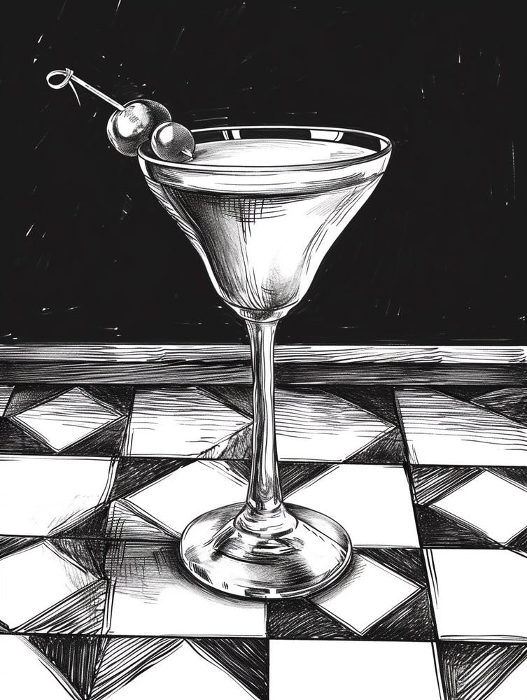 Martini Skizzenillustration Schwarz-Weiß